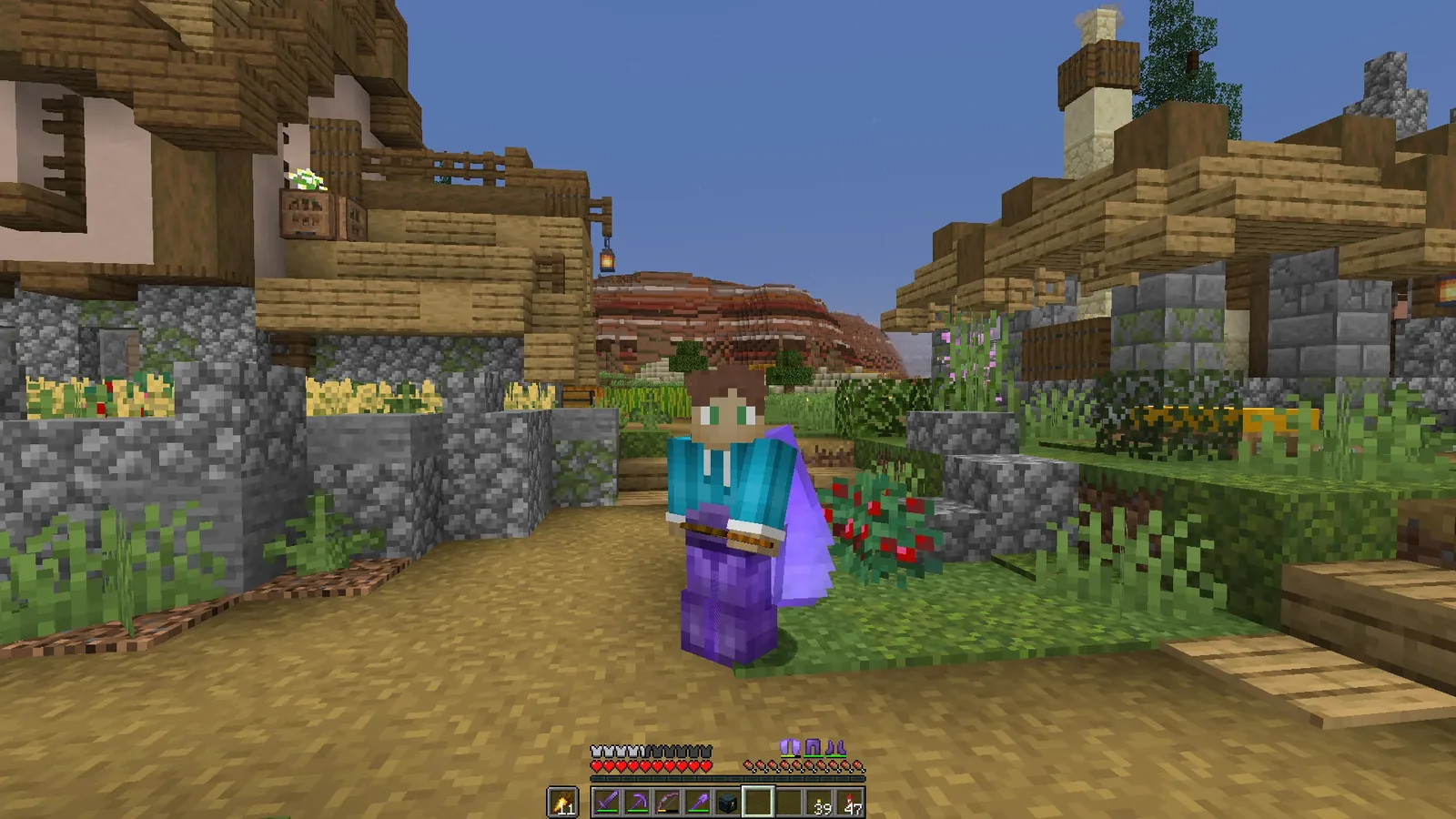 Minecraft gameplay showing armor HUD information